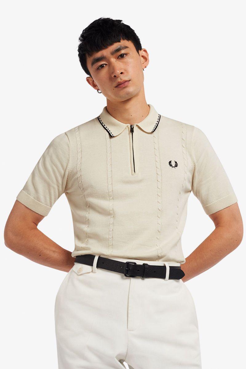 Buy Cheap Fred Perry Shirts - Mens Cable Detail Zip-Neck Knitted White